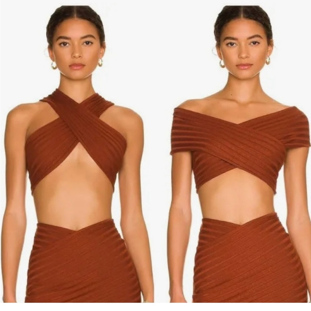 Simon Miller Ackee cross over ribbed top crop top caramel brown XS Festival